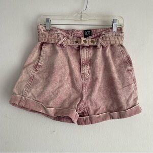 BDG Urban Outfitters light red paper bag high waisted belted denim shorts